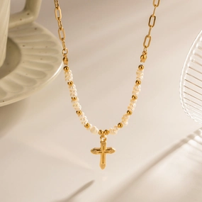 Wholesale 18K Gold Cross Pendant French INS Vintage Necklaces