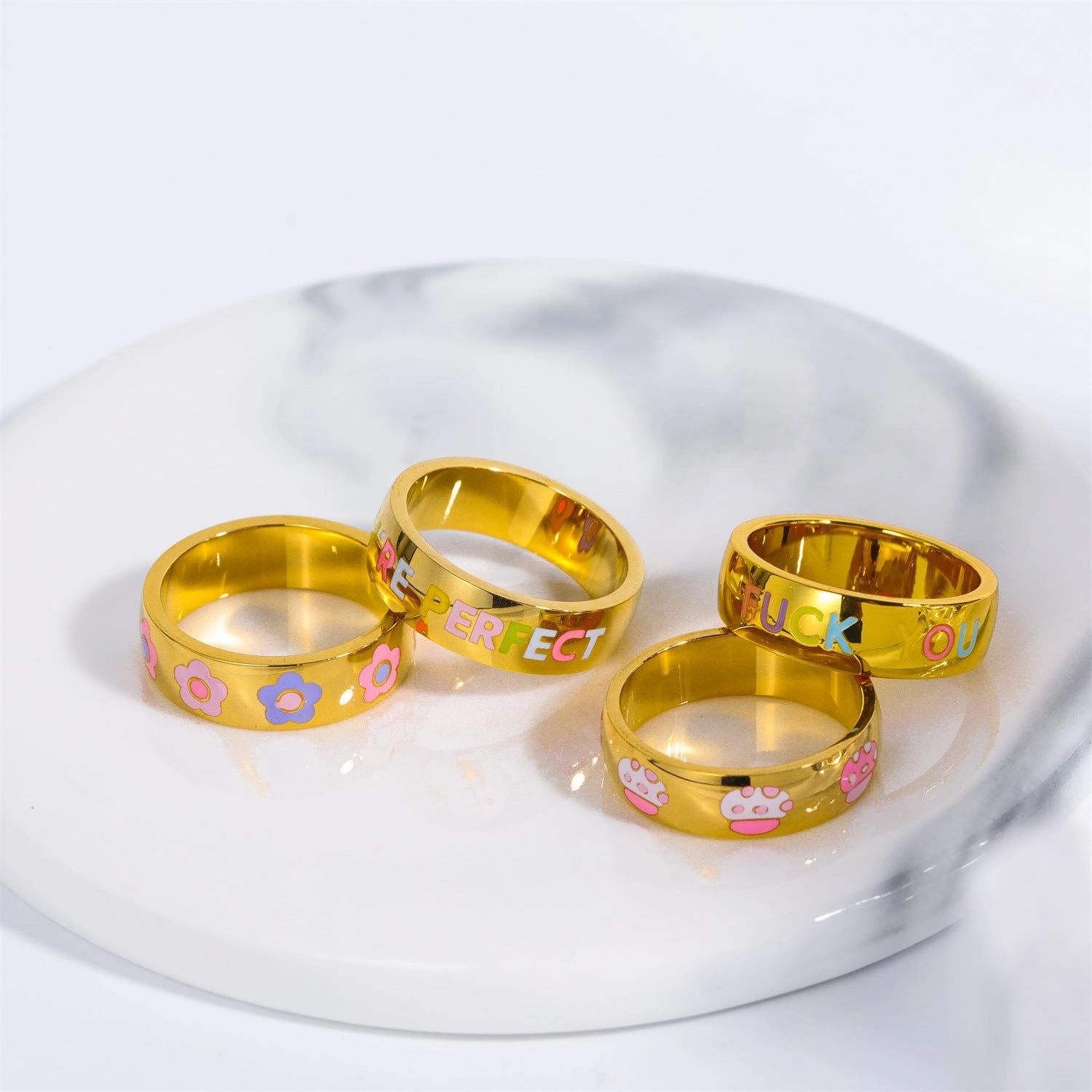 Wholesale 18K Gold Dirty Words Titanium Steel Rings
