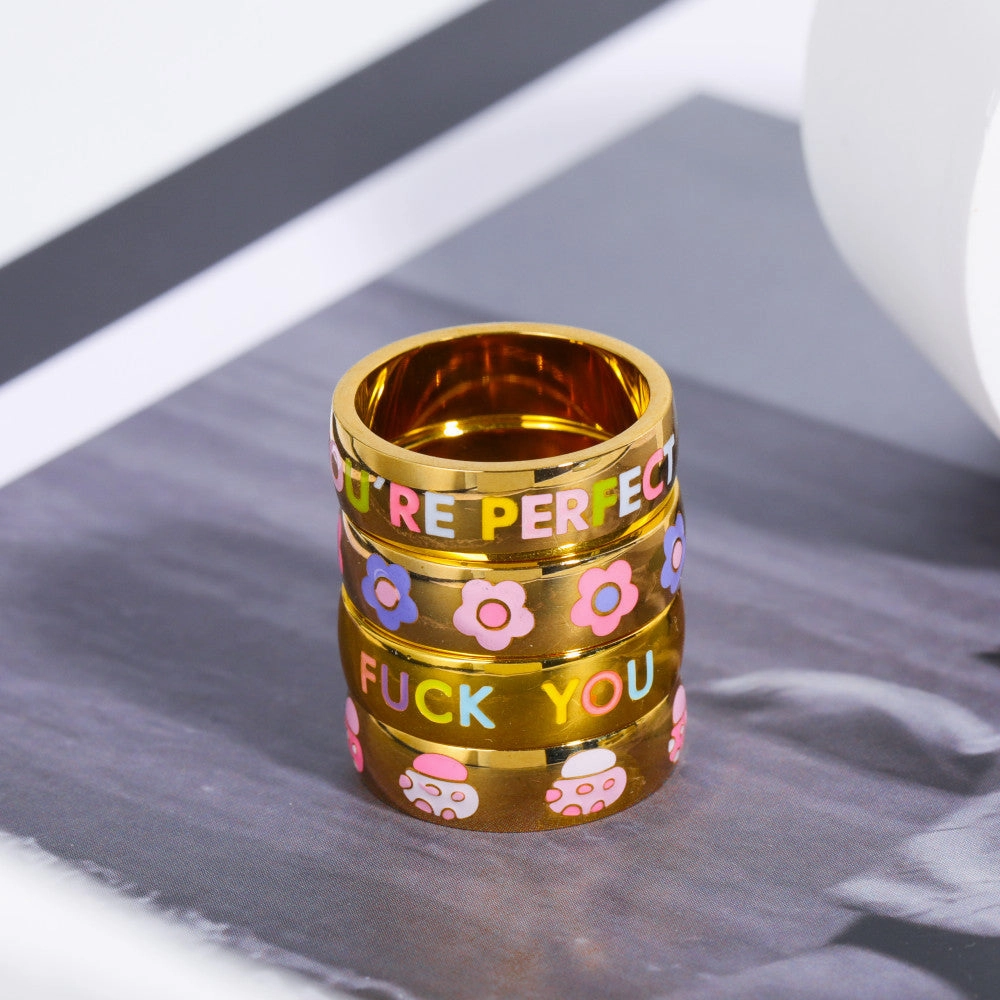 Wholesale 18K Gold Dirty Words Titanium Steel Rings