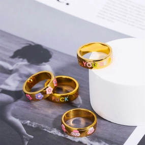 Wholesale 18K Gold Dirty Words Titanium Steel Rings