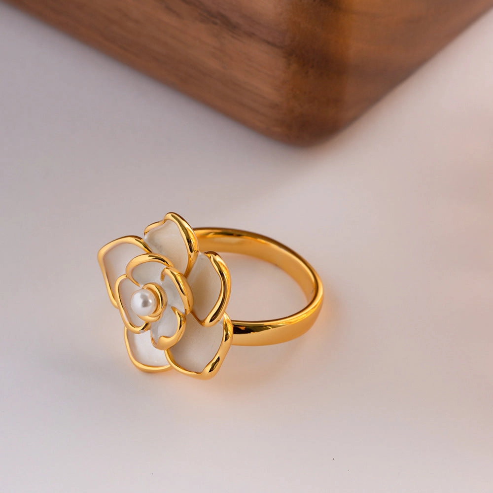 Wholesale 18k Gold Enamel Camellia Copper Rings