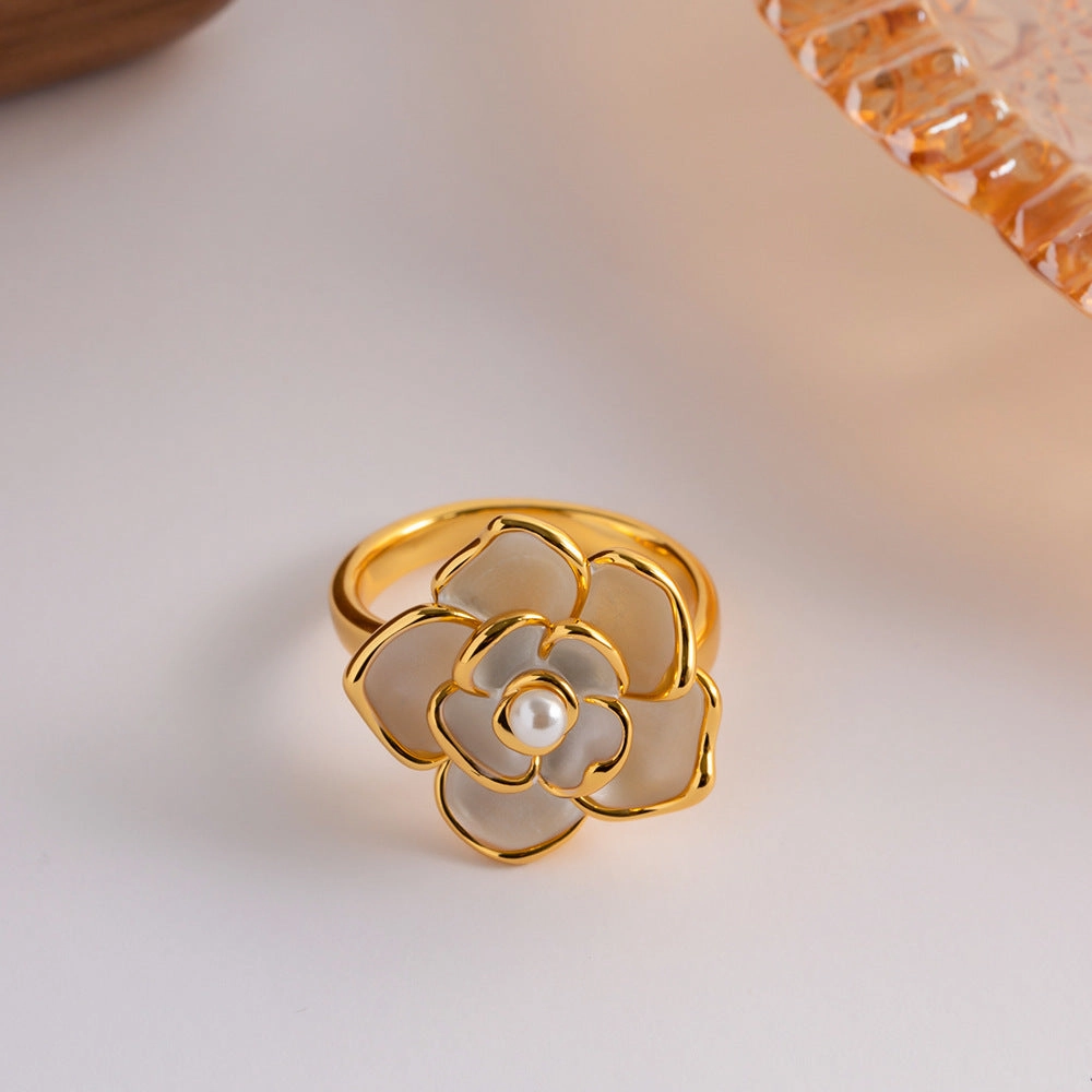 Wholesale 18k Gold Enamel Camellia Copper Rings