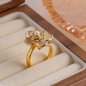 Wholesale 18k Gold Enamel Camellia Copper Rings
