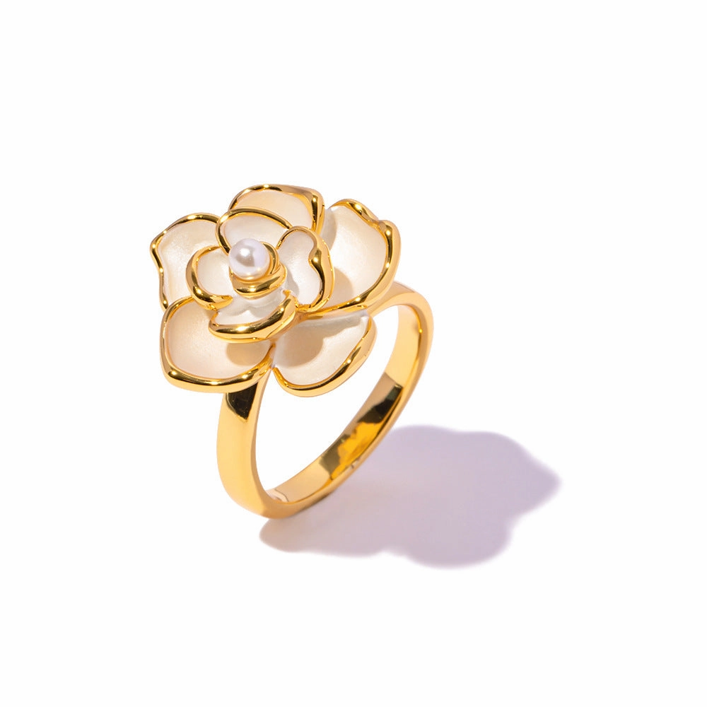 Wholesale 18k Gold Enamel Camellia Copper Rings