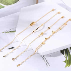 Wholesale 18K gold-plated titanium steel trendy simple geometric tag round bead chain bracelet