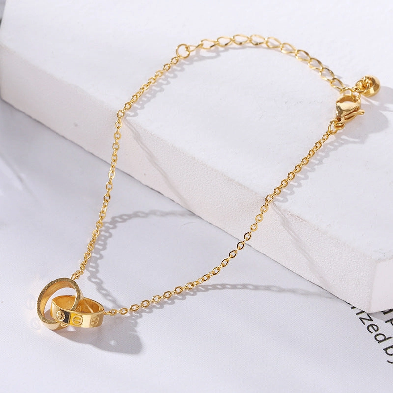 Wholesale 18K gold-plated titanium steel trendy simple geometric tag round bead chain bracelet