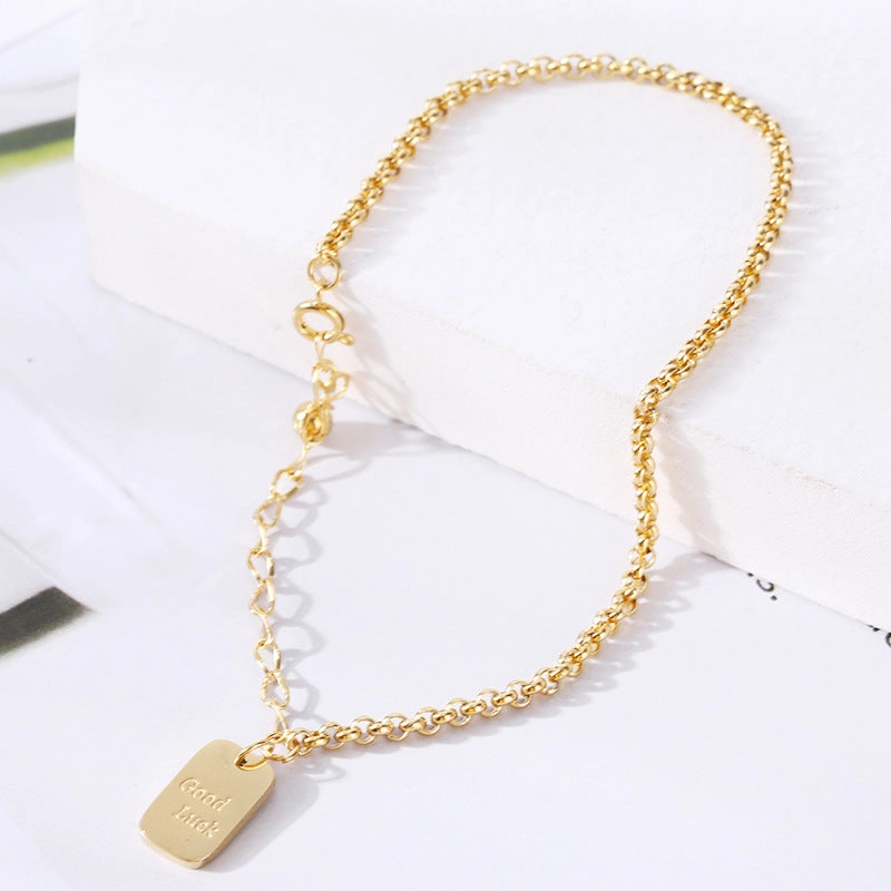 Wholesale 18K gold-plated titanium steel trendy simple geometric tag round bead chain bracelet