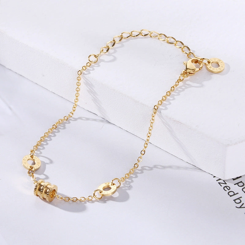 Wholesale 18K gold-plated titanium steel trendy simple geometric tag round bead chain bracelet