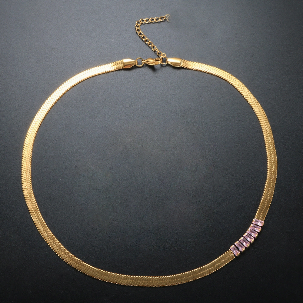 Wholesale 18K Gold Plated Zircon Stainless Steel Snake Bone Chain Necklace Bracelet Jewelry Set