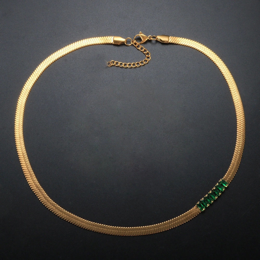 Wholesale 18K Gold Plated Zircon Stainless Steel Snake Bone Chain Necklace Bracelet Jewelry Set