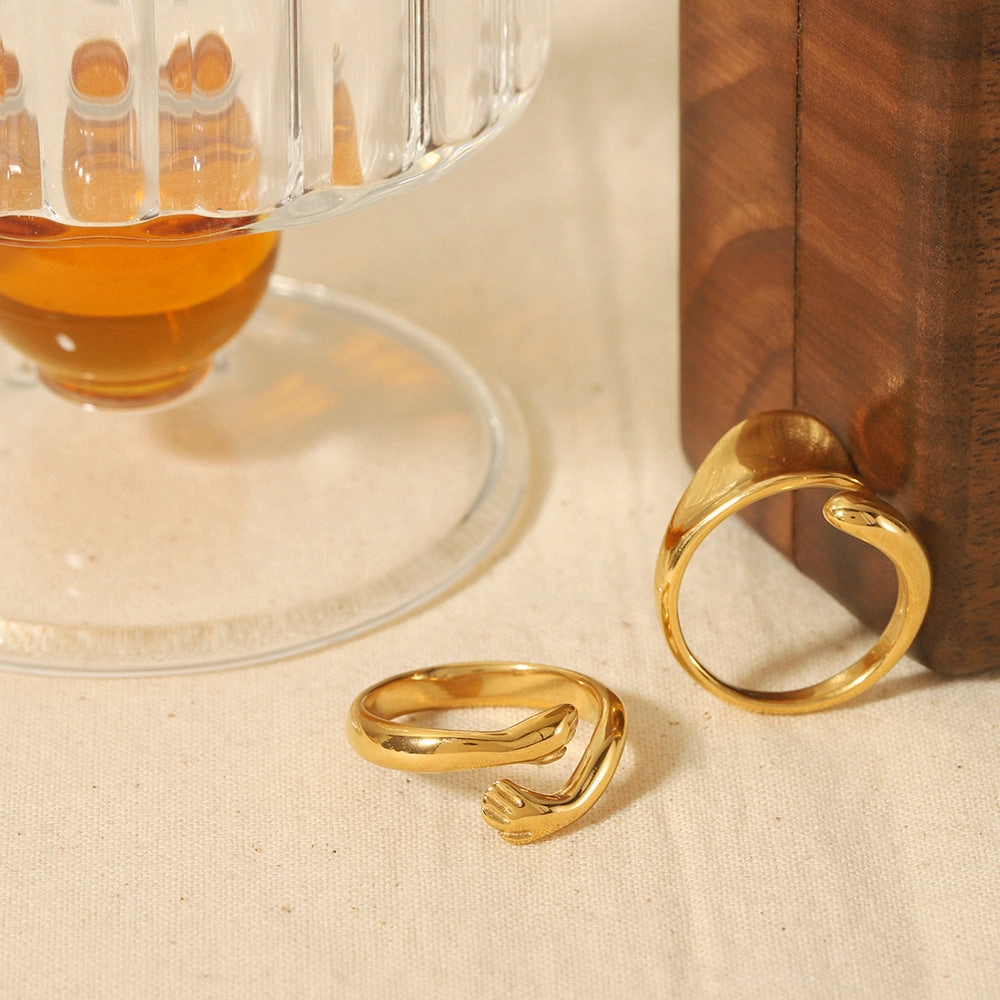 Wholesale 18K Gold Stainless Steel Adjustable Ring with Two Hands