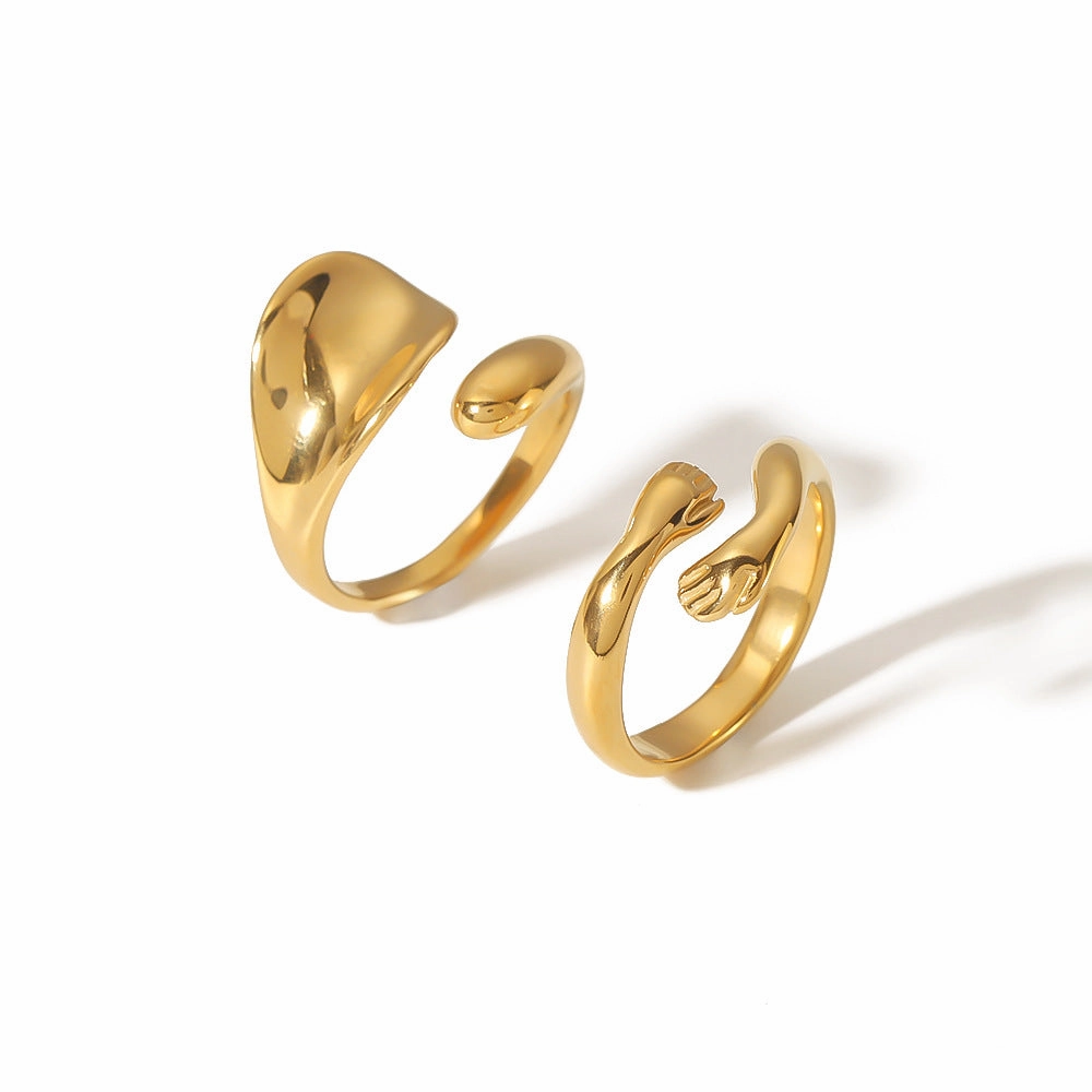Wholesale 18K Gold Stainless Steel Adjustable Ring with Two Hands