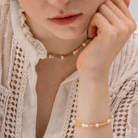 Wholesale 18k Gold Stainless Steel Colorful Beads Glass Pearl Beading Necklaces