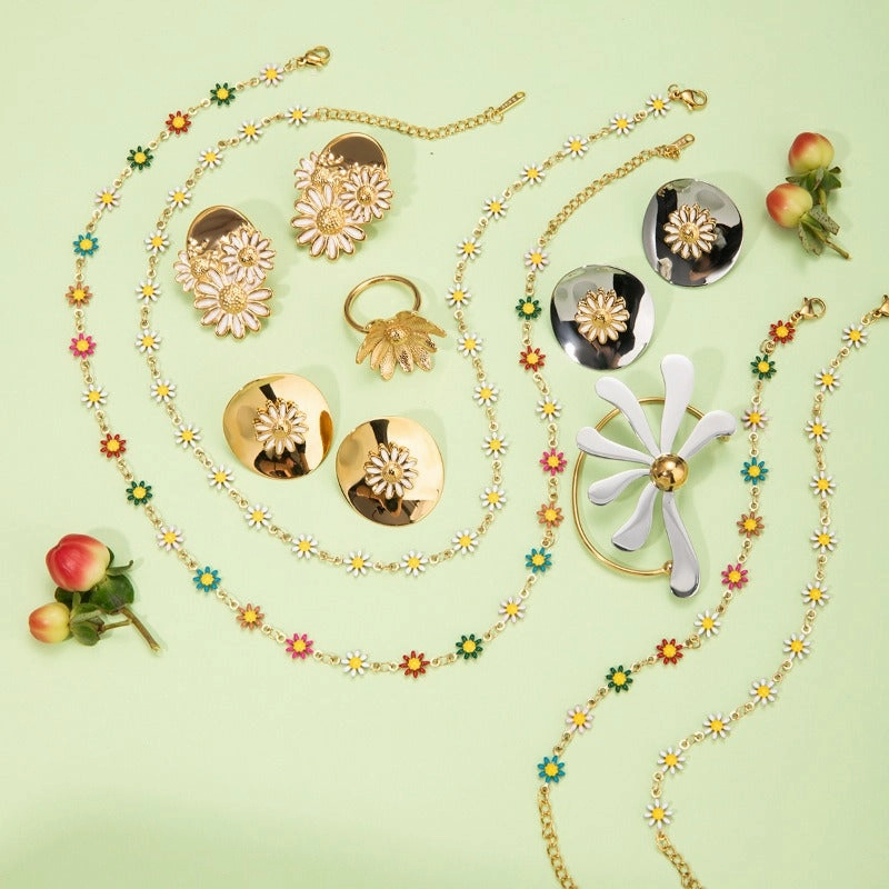 Wholesale 18k Gold Stainless Steel Daisy Gold Color Daisy Chain Necklaces