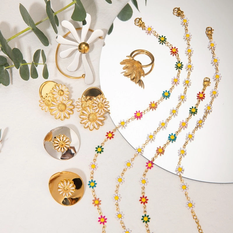 Wholesale 18k Gold Stainless Steel Daisy Gold Color Daisy Chain Necklaces