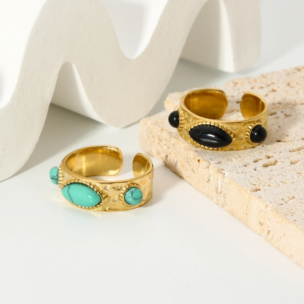 Wholesale 18K Gold Stainless Steel Ring with Natural Stone Opening