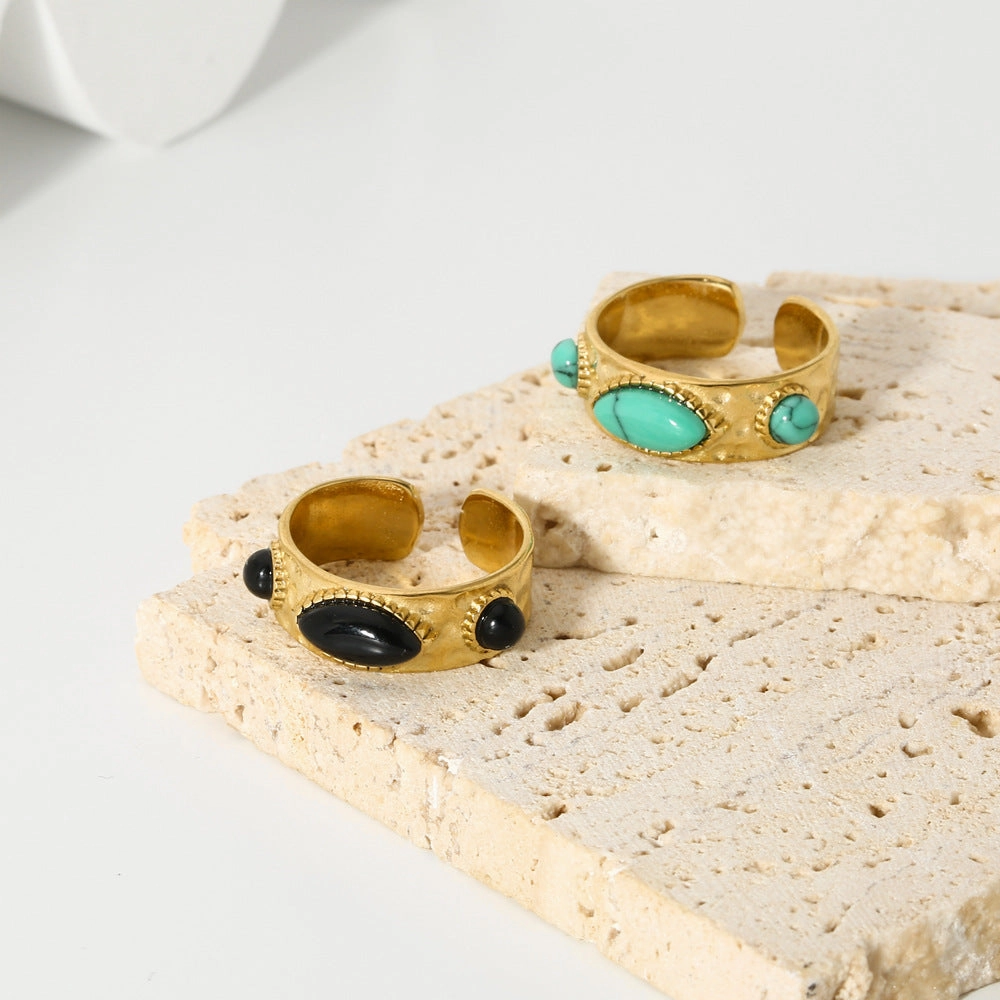 Wholesale 18K Gold Stainless Steel Ring with Natural Stone Opening