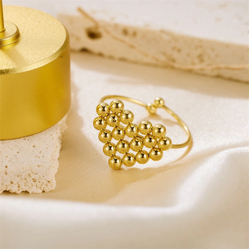 Wholesale 18K Gold Stainless Steel Round Bead Heart Opening Ring