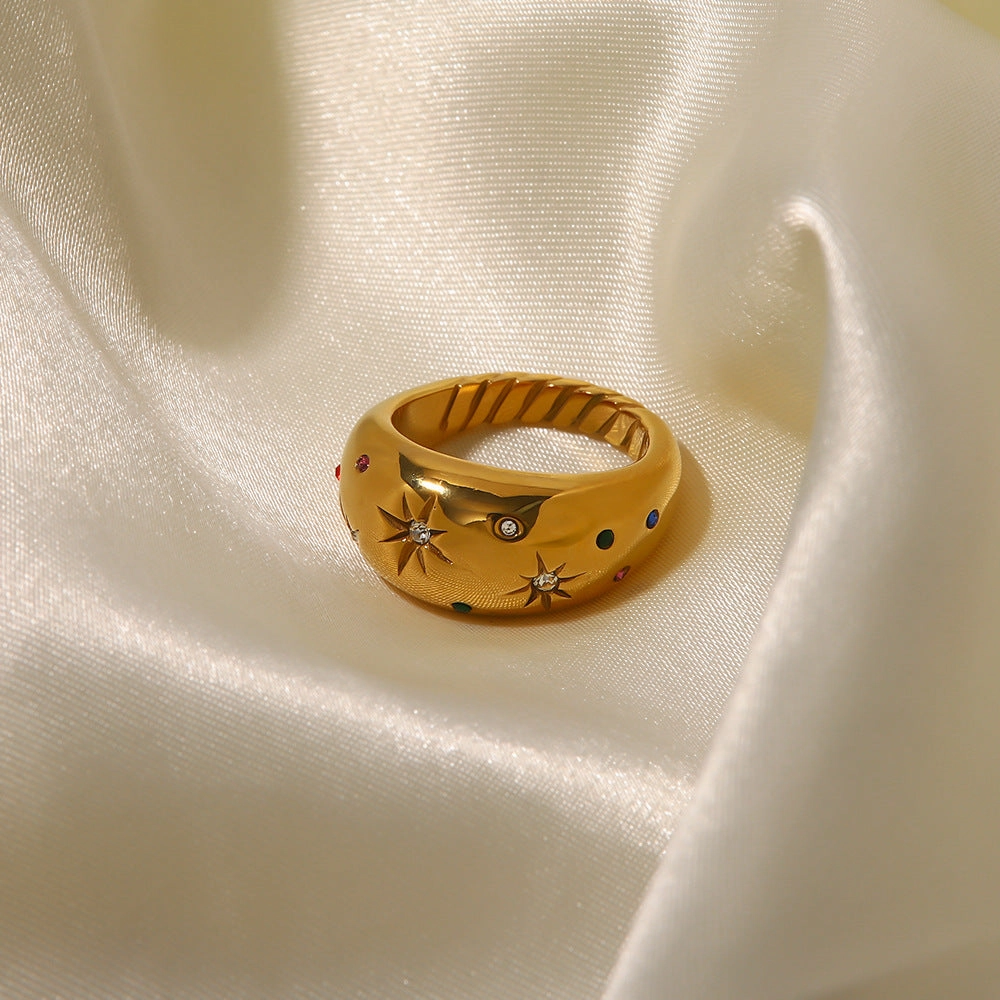 Wholesale 18K Gold Stainless Steel Six Pointed Star Zircon Ring