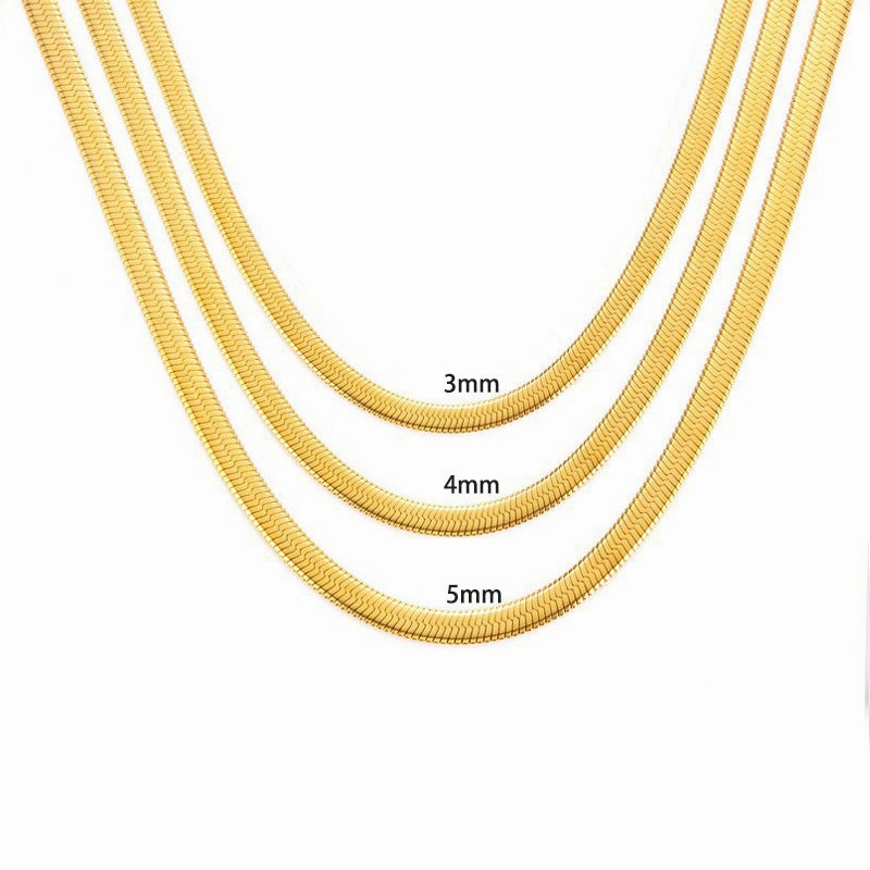 Wholesale 18K Gold Titanium Steel Twisted Ladies Temperament Versatile High-grade Flat Snake Bone Chain Necklaces