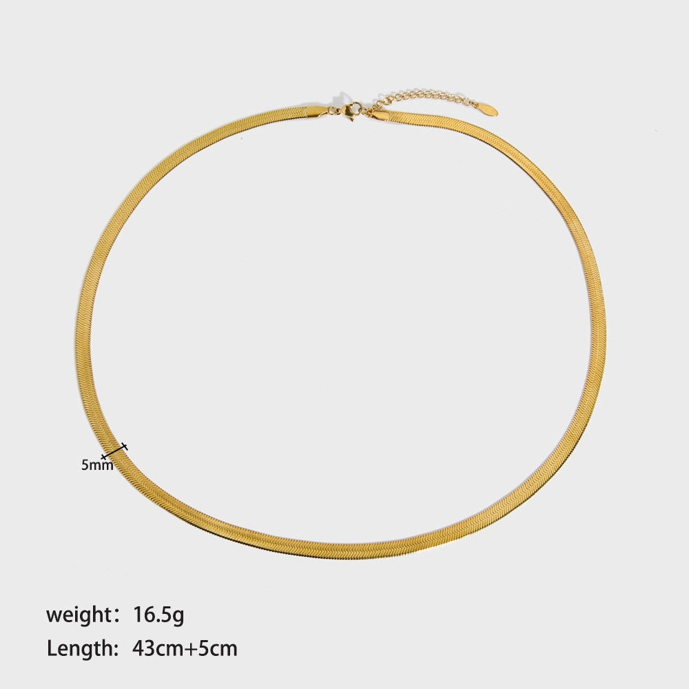 Wholesale 18K Gold Titanium Steel Twisted Ladies Temperament Versatile High-grade Flat Snake Bone Chain Necklaces