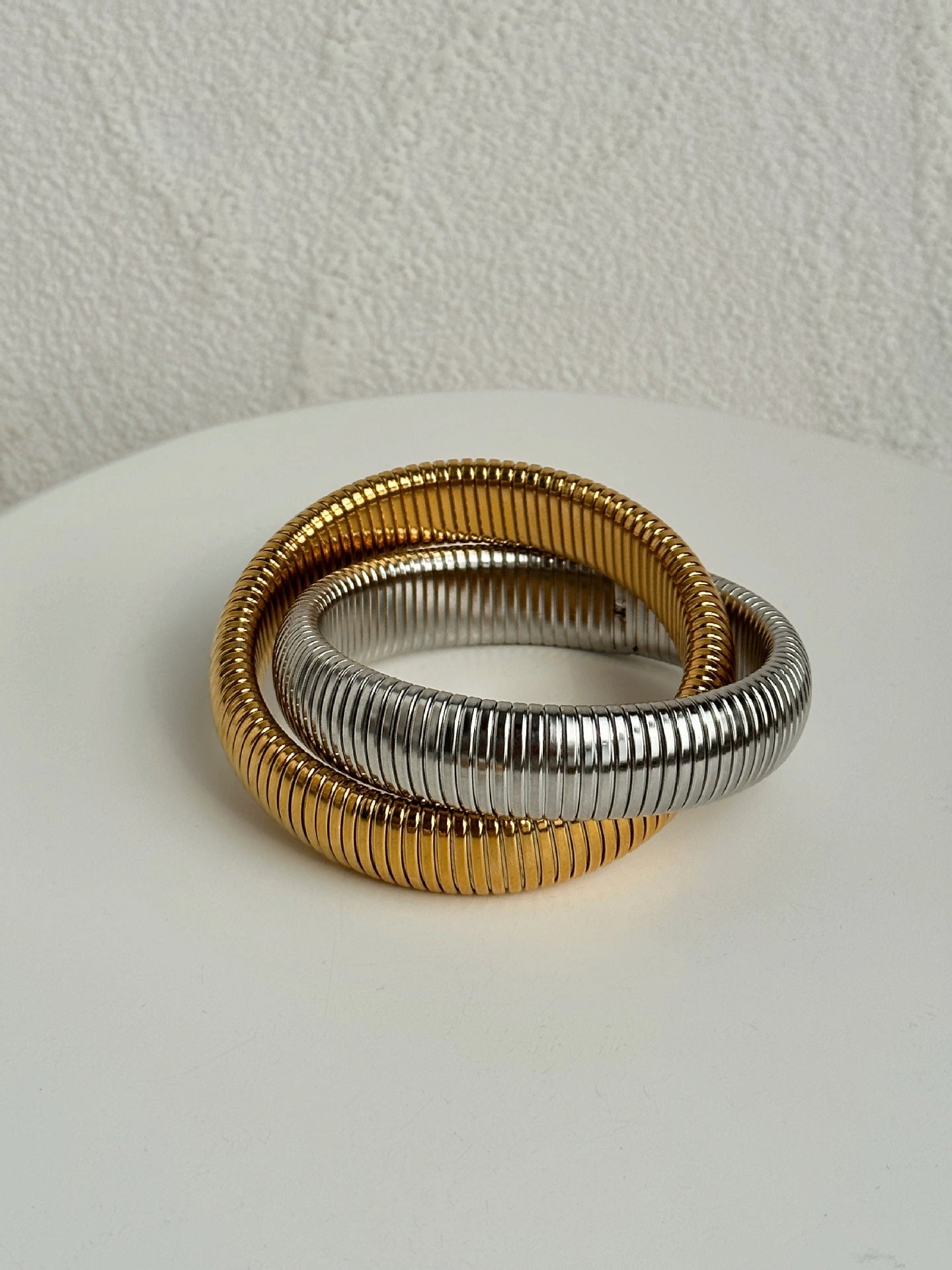 Wholesale 18k Real Gold Electroplated Titanium Steel Vintage Double Layer Elastic Bracelet