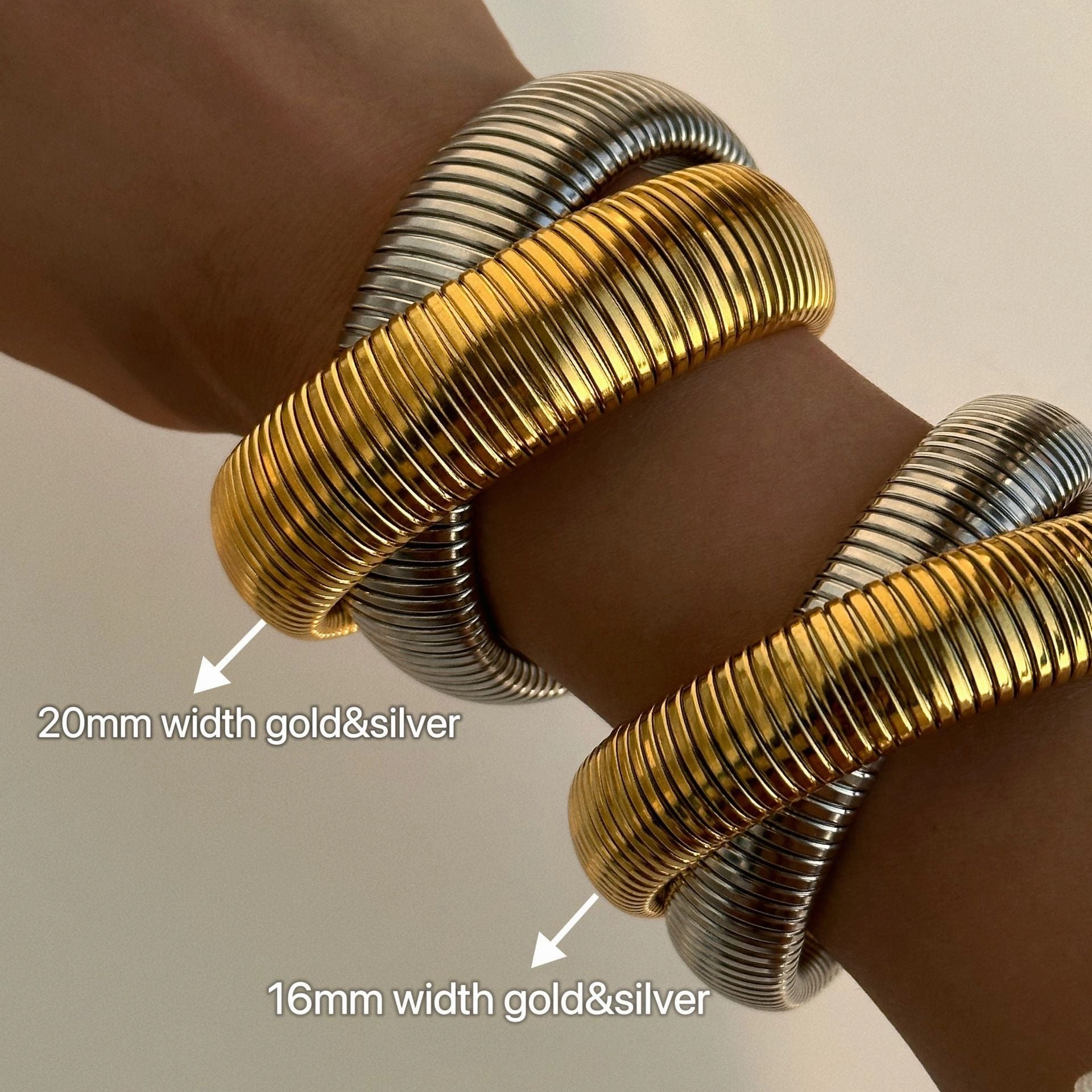 Wholesale 18k Real Gold Electroplated Titanium Steel Vintage Double Layer Elastic Bracelet