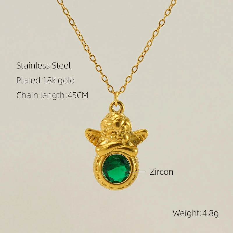 Wholesale 18K Titanium Steel Gemstone Necklace Clavicle Chain