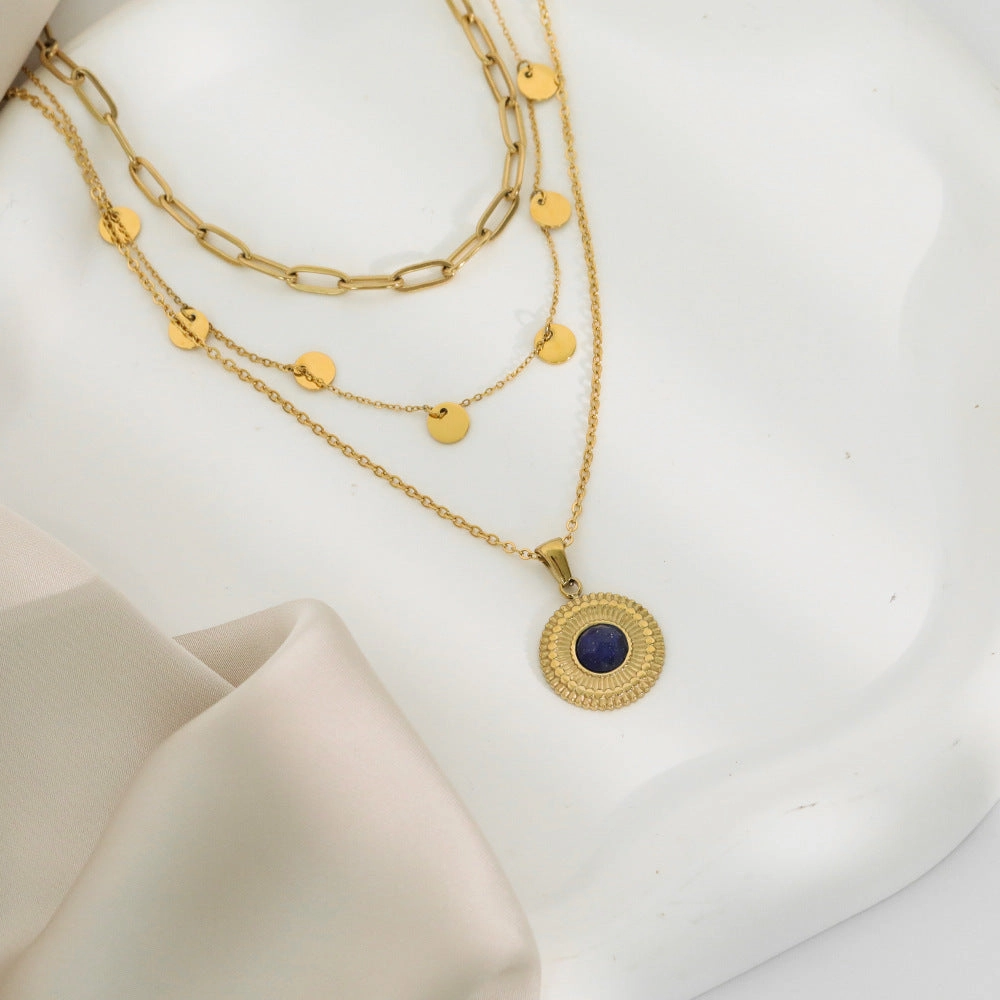 Wholesale 20PCS Natural Stone 14k Gold Plated Multi-layer DIY Titanium Steel Necklace