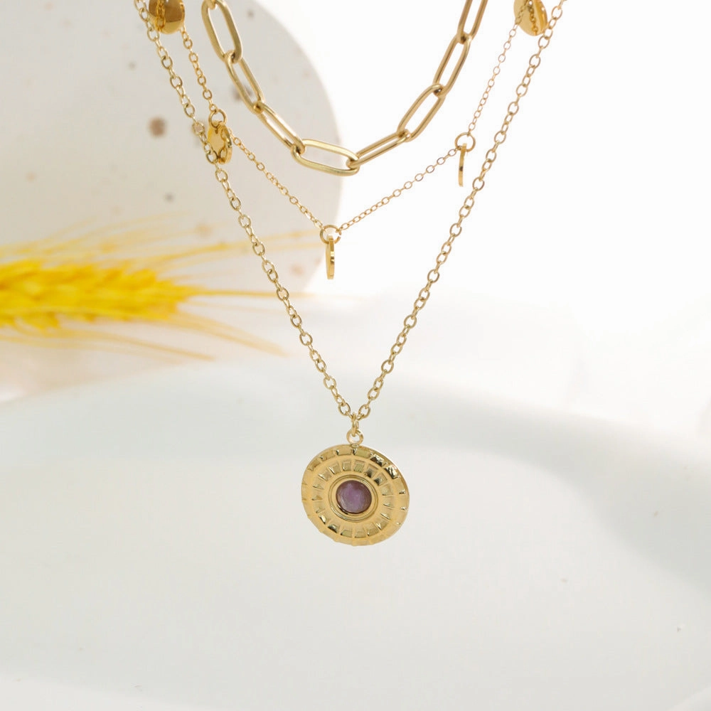 Wholesale 20PCS Natural Stone Titanium Steel Vintage Multi-layered Glitter Necklace