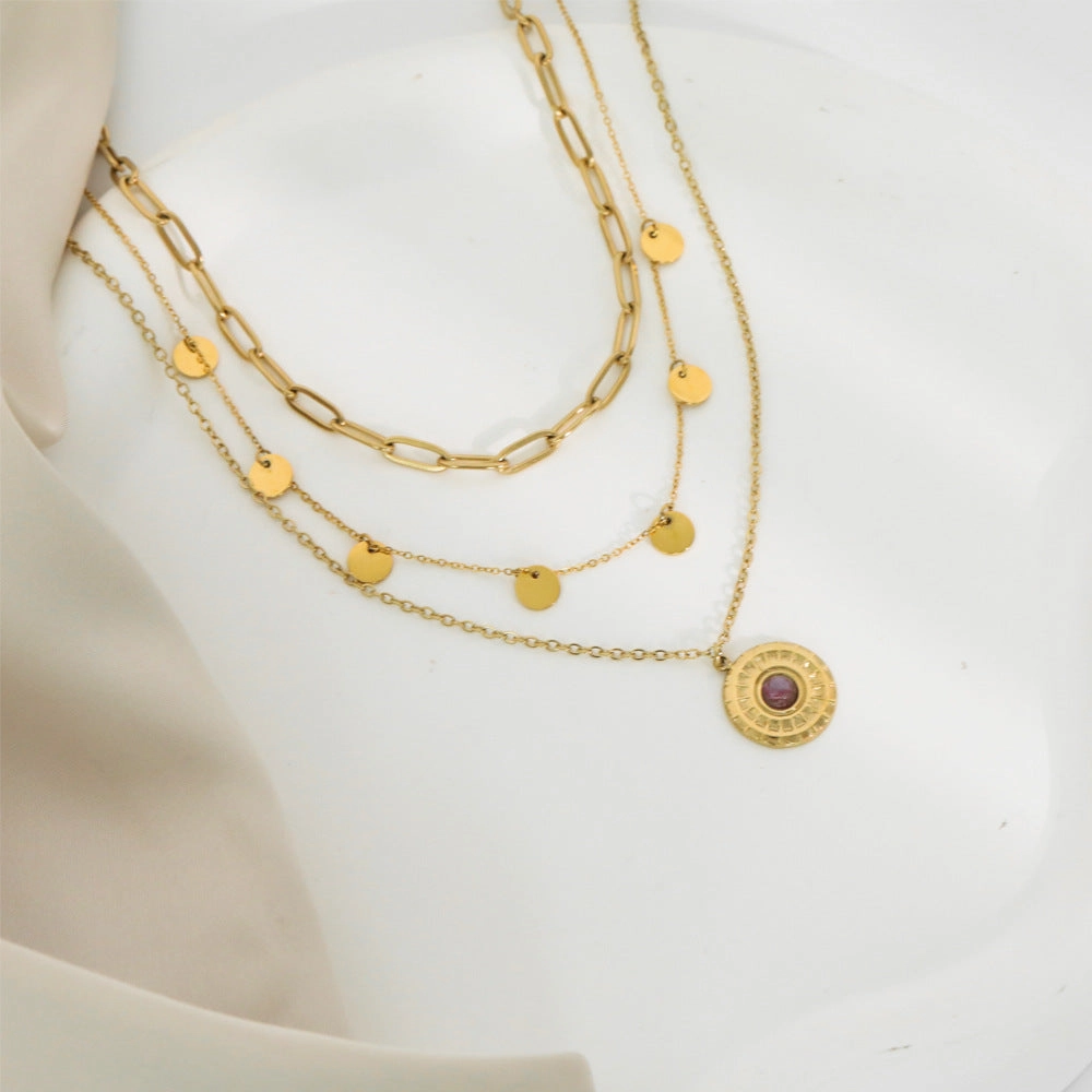 Wholesale 20PCS Natural Stone Titanium Steel Vintage Multi-layered Glitter Necklace