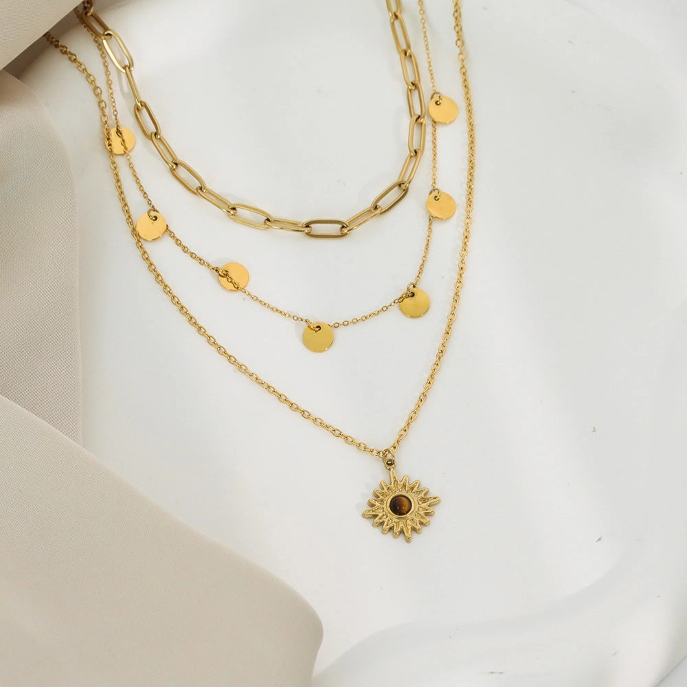 Wholesale 20PCS Titanium Steel Vintage Multi-layered Natural Stone Stainless Steel Necklace
