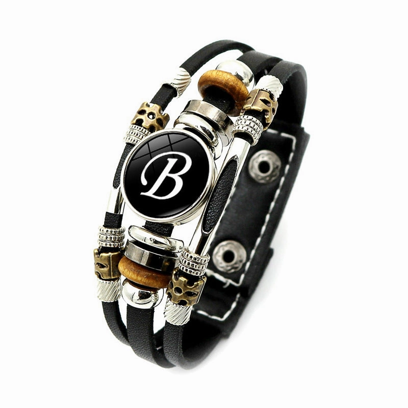 Wholesale 26 English Alphabet Time Gem Leather Multilayer Beaded Bracelet