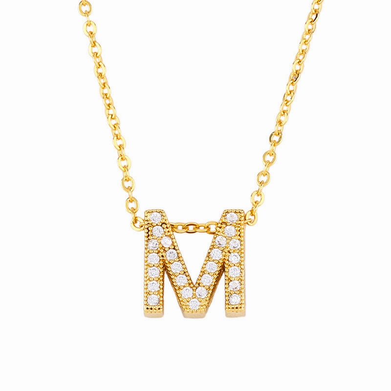 Wholesale 26 English Alphabets Gold-plated Necklaces with Diamonds