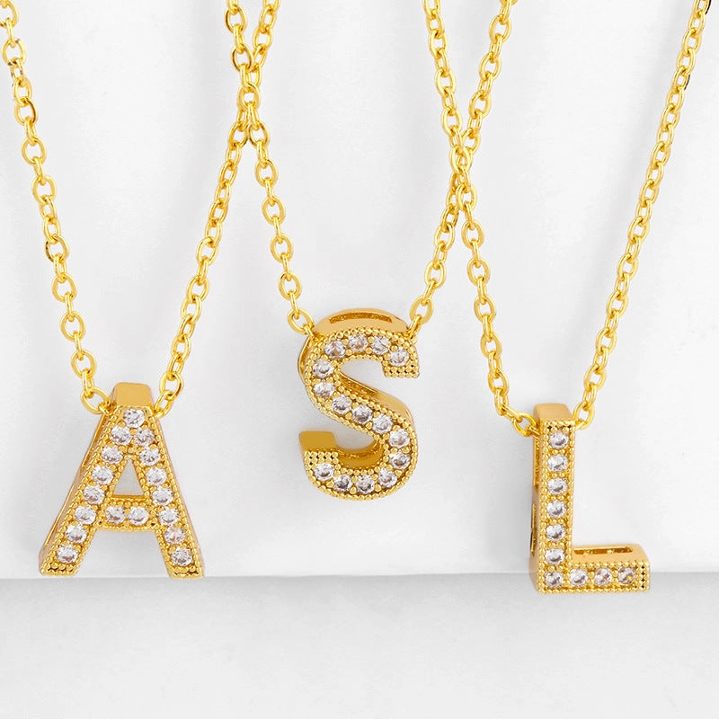 Wholesale 26 English Alphabets Gold-plated Necklaces with Diamonds