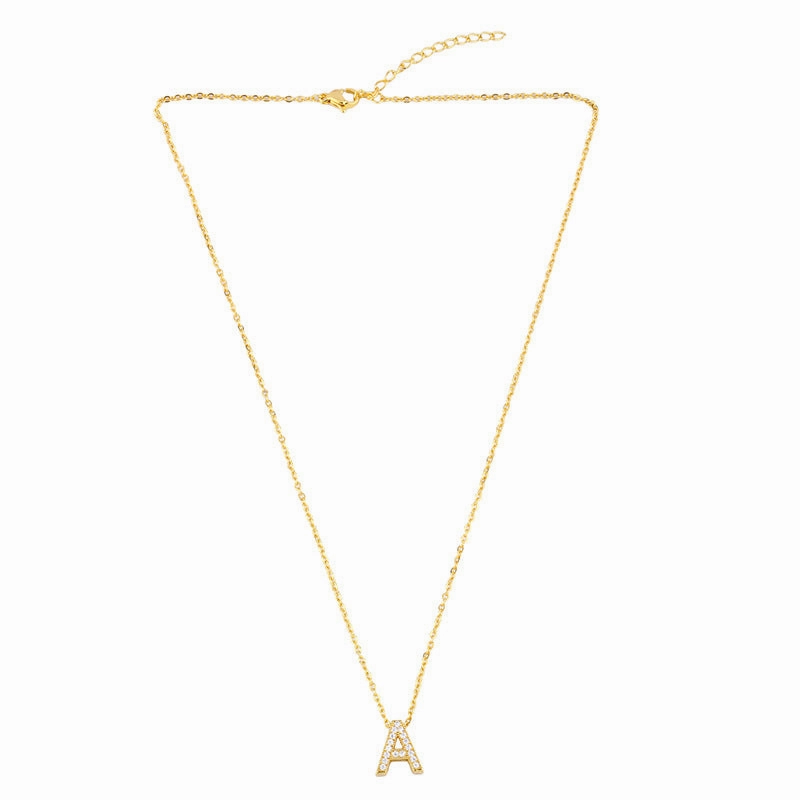 Wholesale 26 English Alphabets Gold-plated Necklaces with Diamonds
