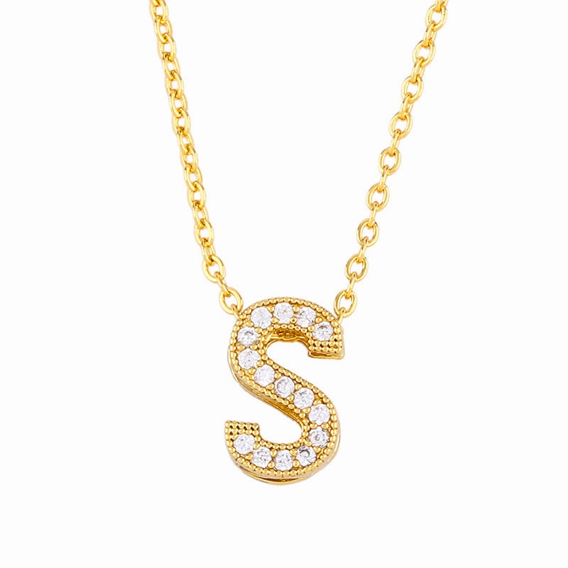Wholesale 26 English Alphabets Gold-plated Necklaces with Diamonds