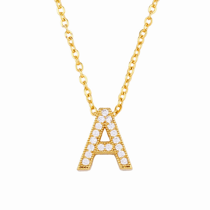 Wholesale 26 English Alphabets Gold-plated Necklaces with Diamonds