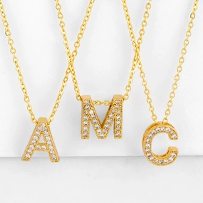 Wholesale 26 English Alphabets Gold-plated Necklaces with Diamonds