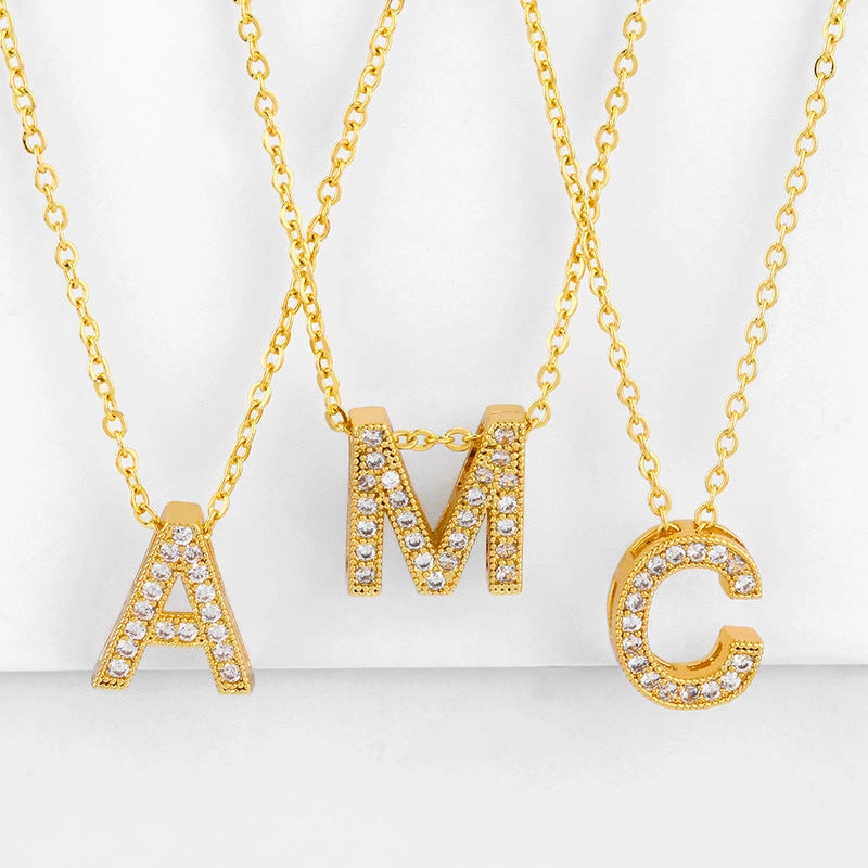 Wholesale 26 English Alphabets Gold-plated Necklaces with Diamonds