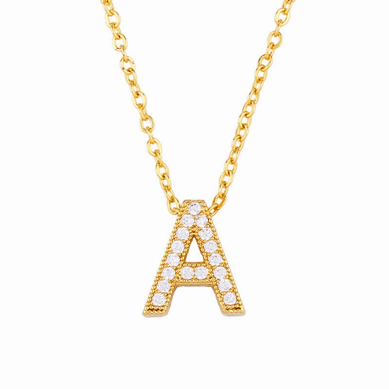 Wholesale 26 English Alphabets Gold-plated Necklaces with Diamonds