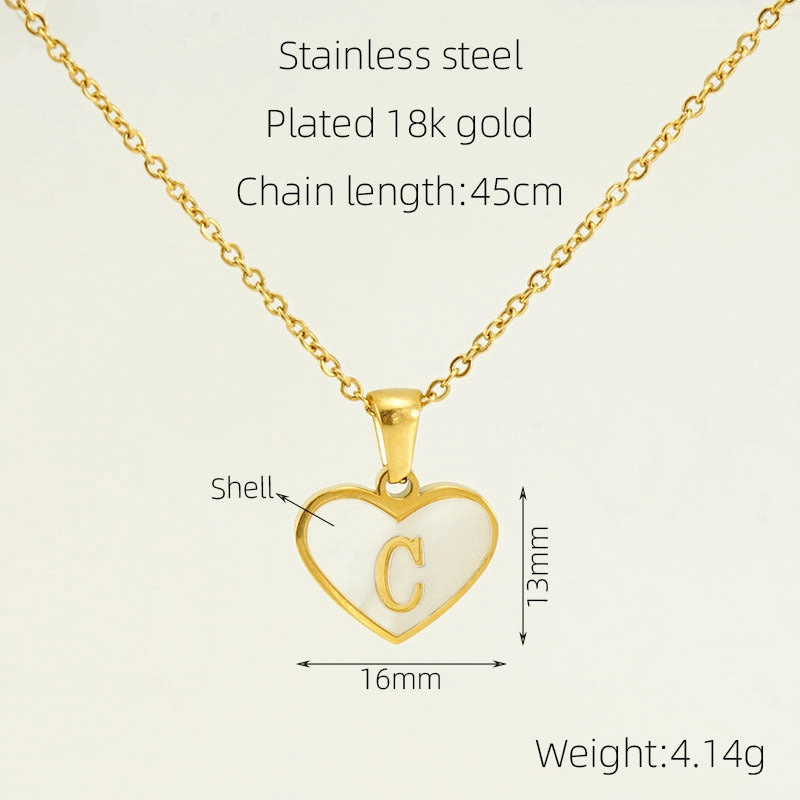 Wholesale 26 English Letters Love Heart Inlaid with Shell Stainless Steel Necklace