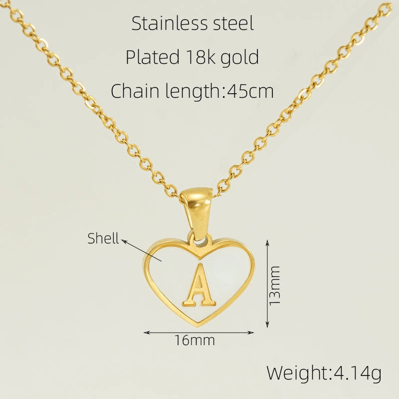 Wholesale 26 English Letters Love Heart Inlaid with Shell Stainless Steel Necklace