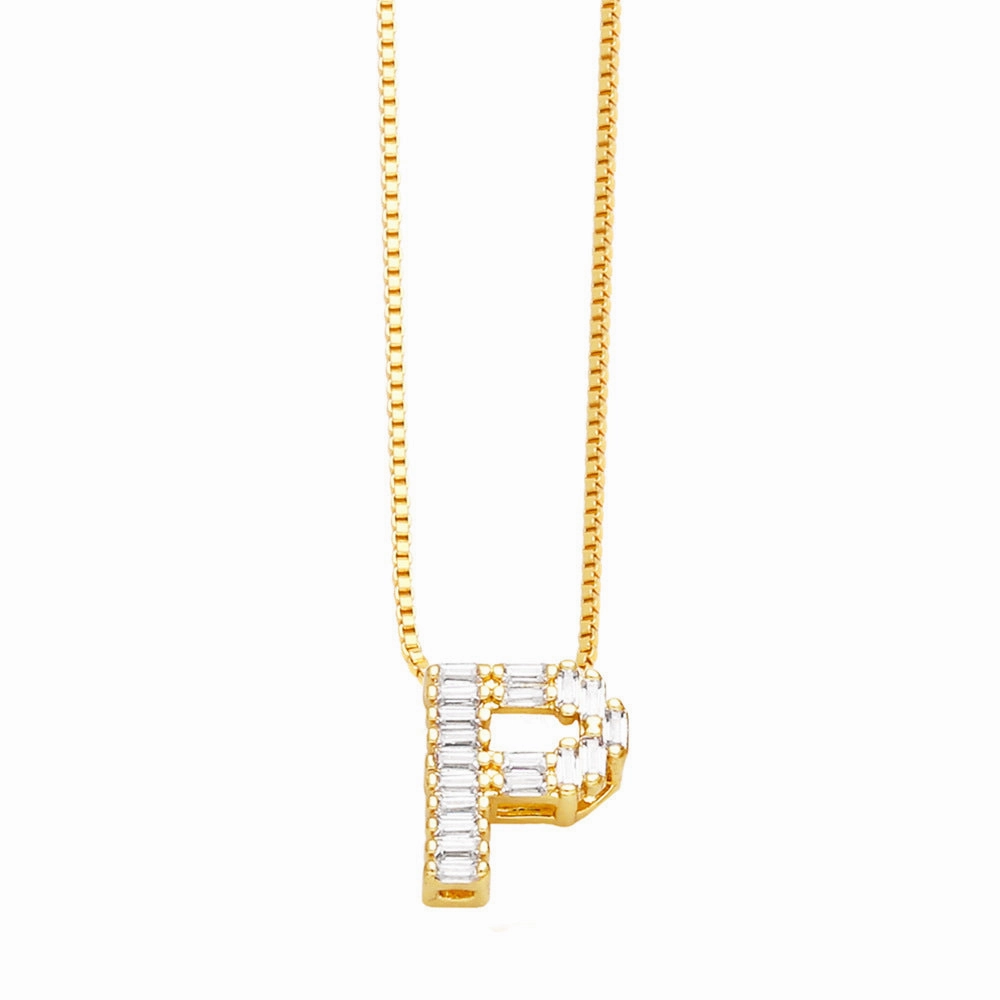 Wholesale 26 English Letters Pendant Full Diamond Zircon Gold Plated Necklaces