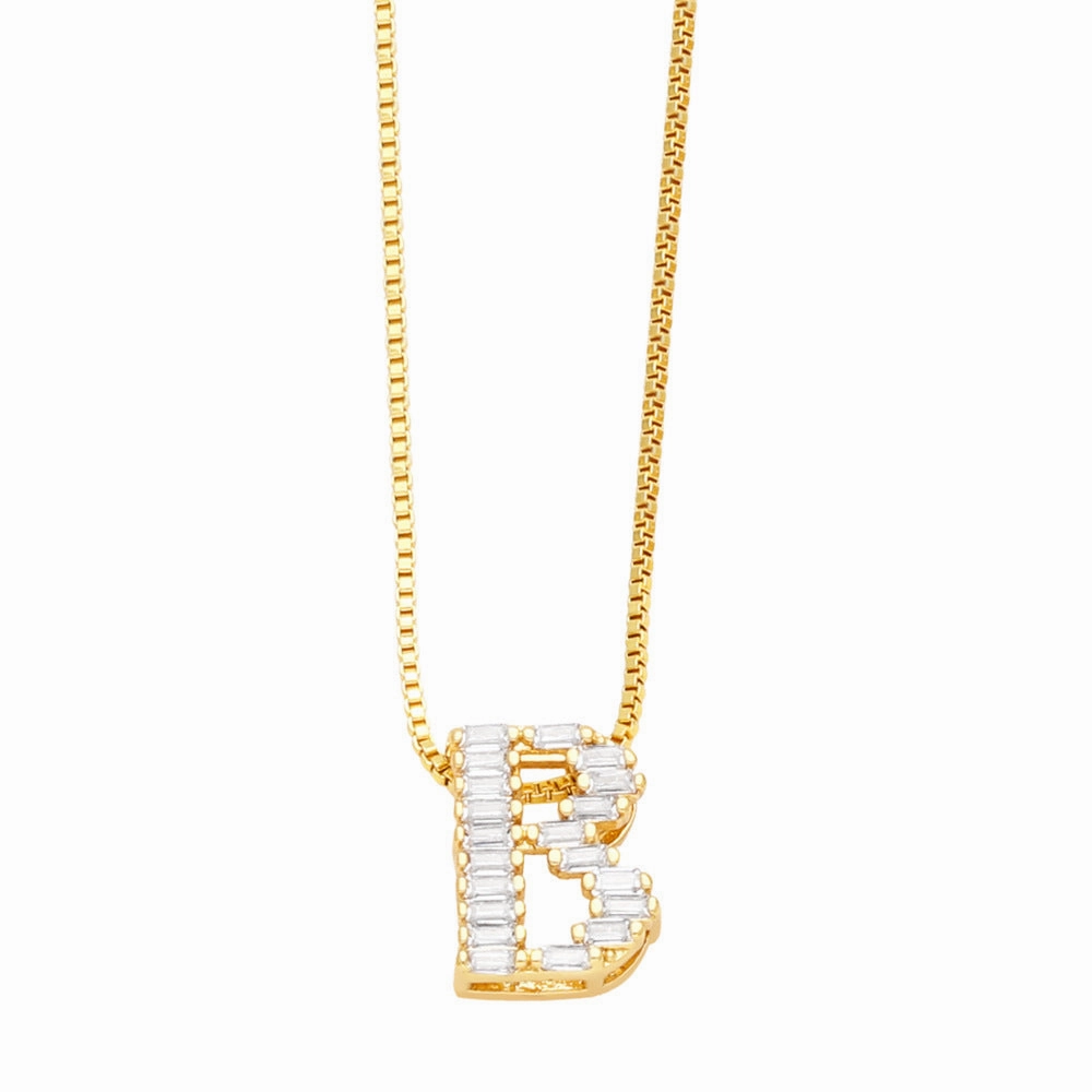Wholesale 26 English Letters Pendant Full Diamond Zircon Gold Plated Necklaces