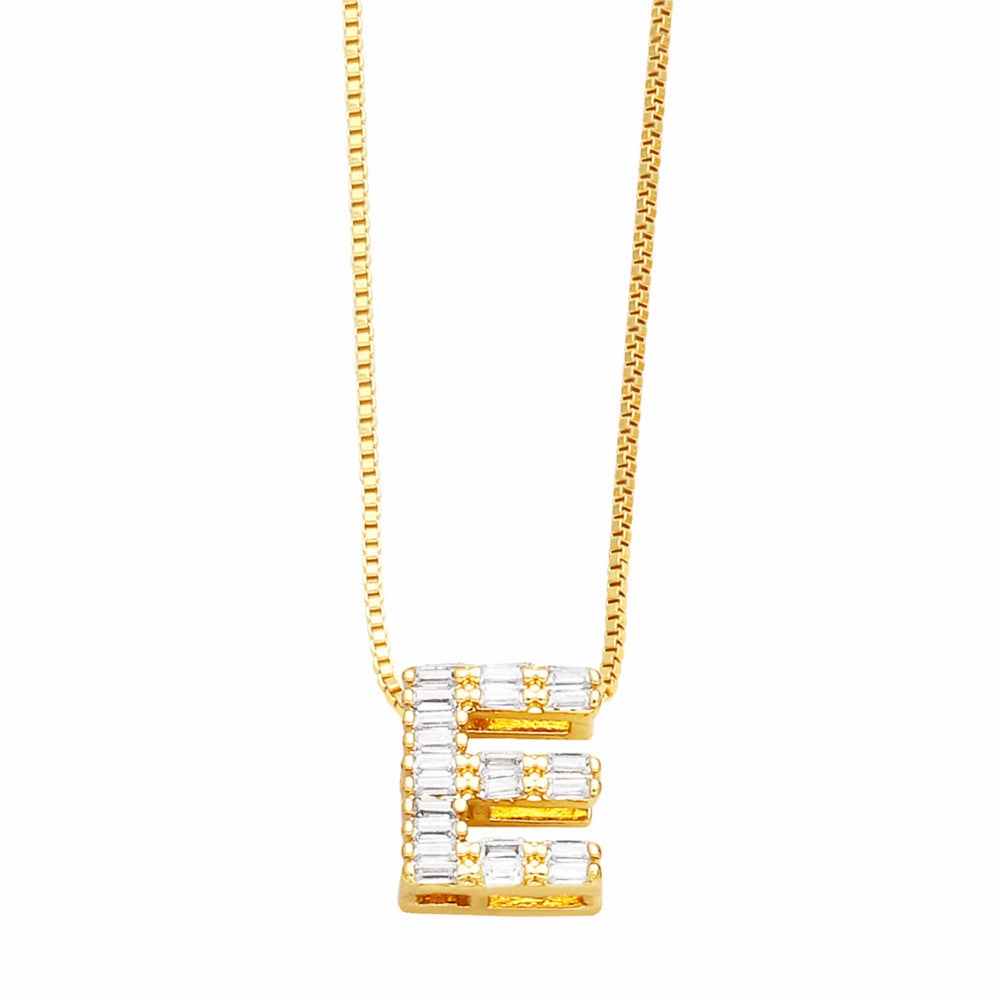 Wholesale 26 English Letters Pendant Full Diamond Zircon Gold Plated Necklaces