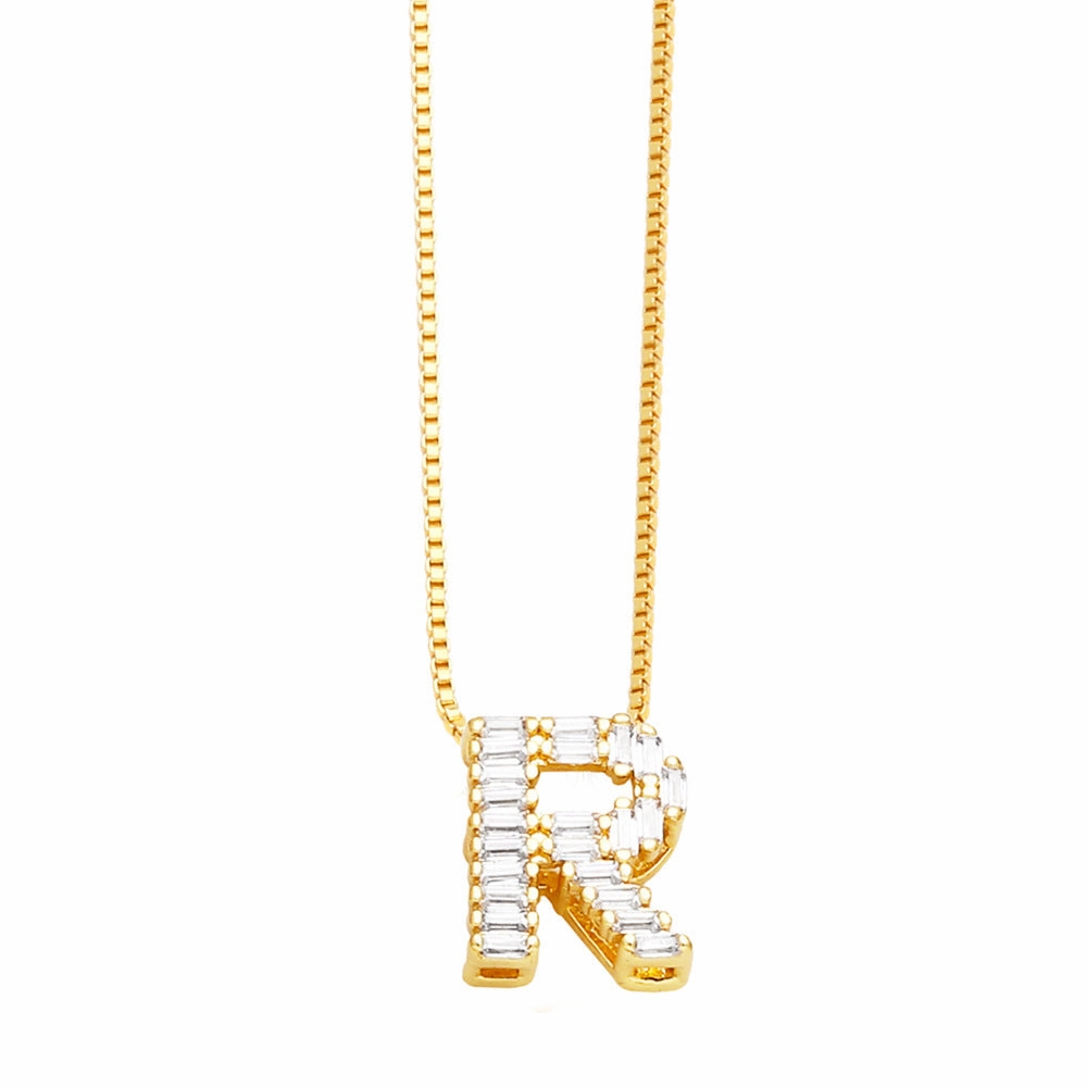 Wholesale 26 English Letters Pendant Full Diamond Zircon Gold Plated Necklaces