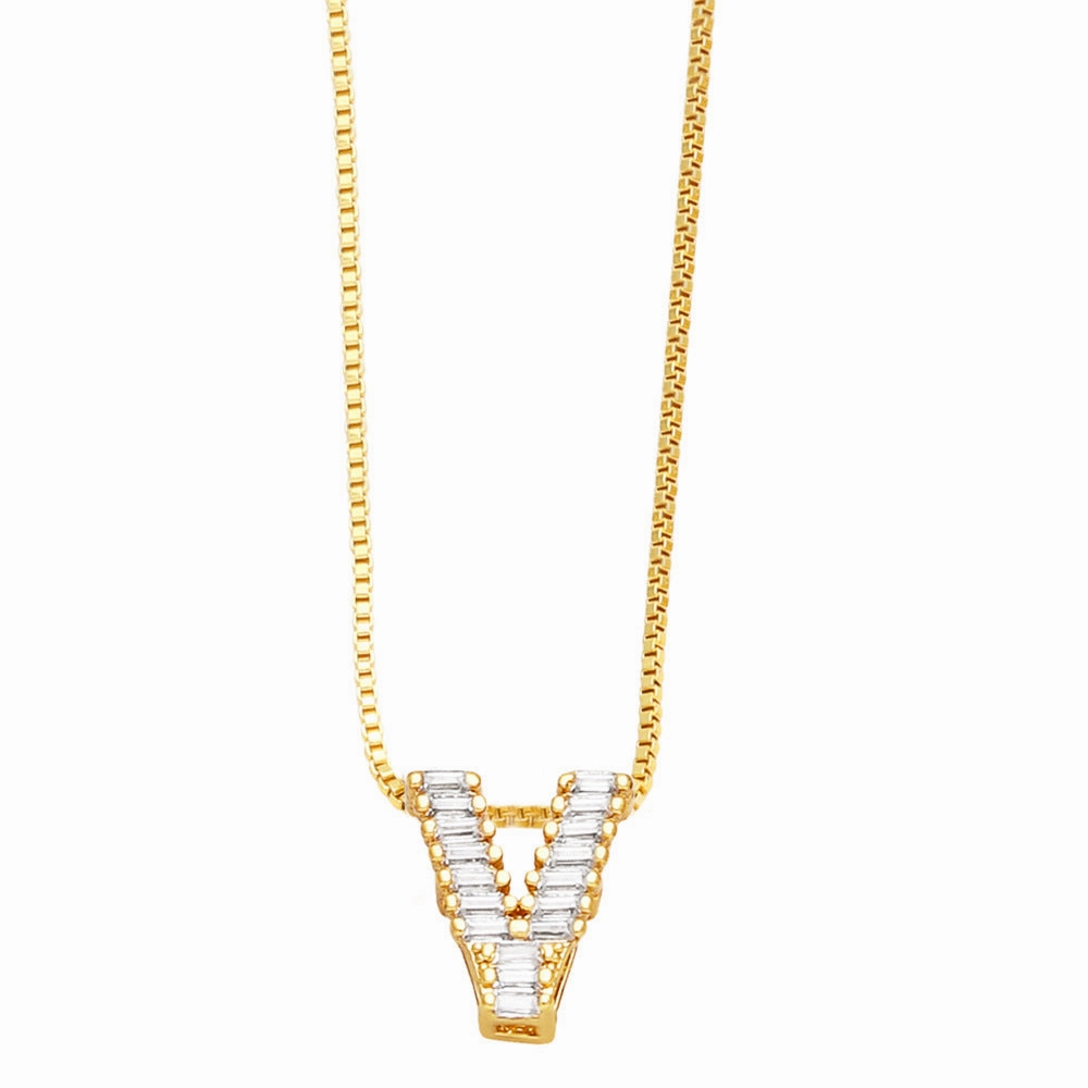 Wholesale 26 English Letters Pendant Full Diamond Zircon Gold Plated Necklaces