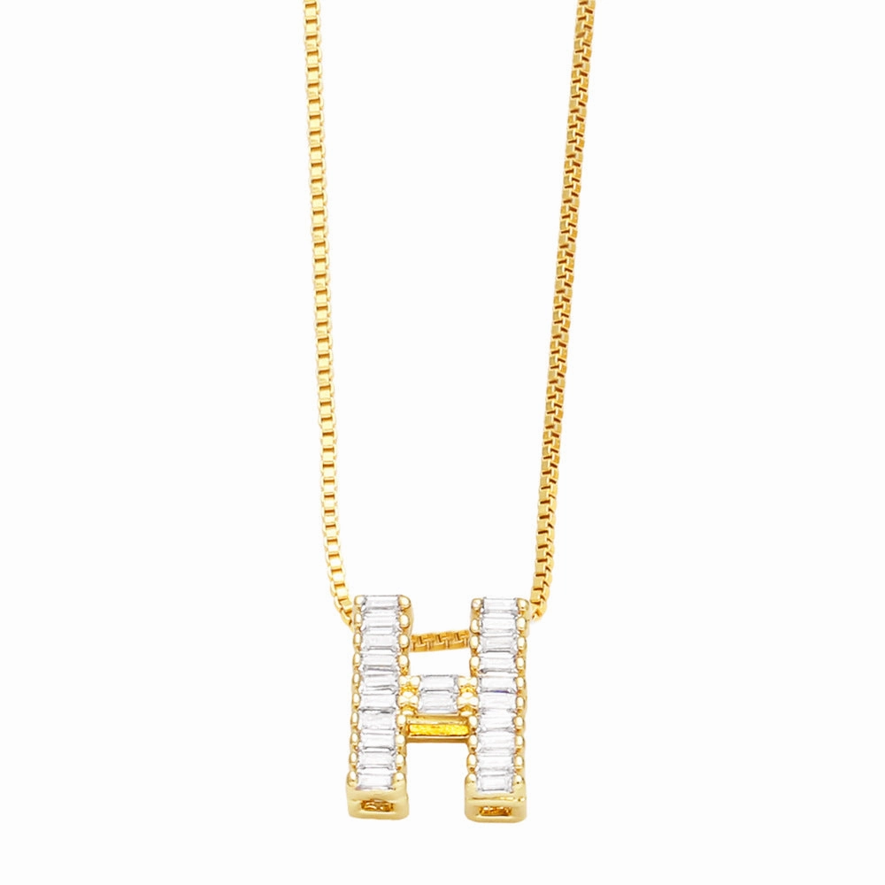 Wholesale 26 English Letters Pendant Full Diamond Zircon Gold Plated Necklaces