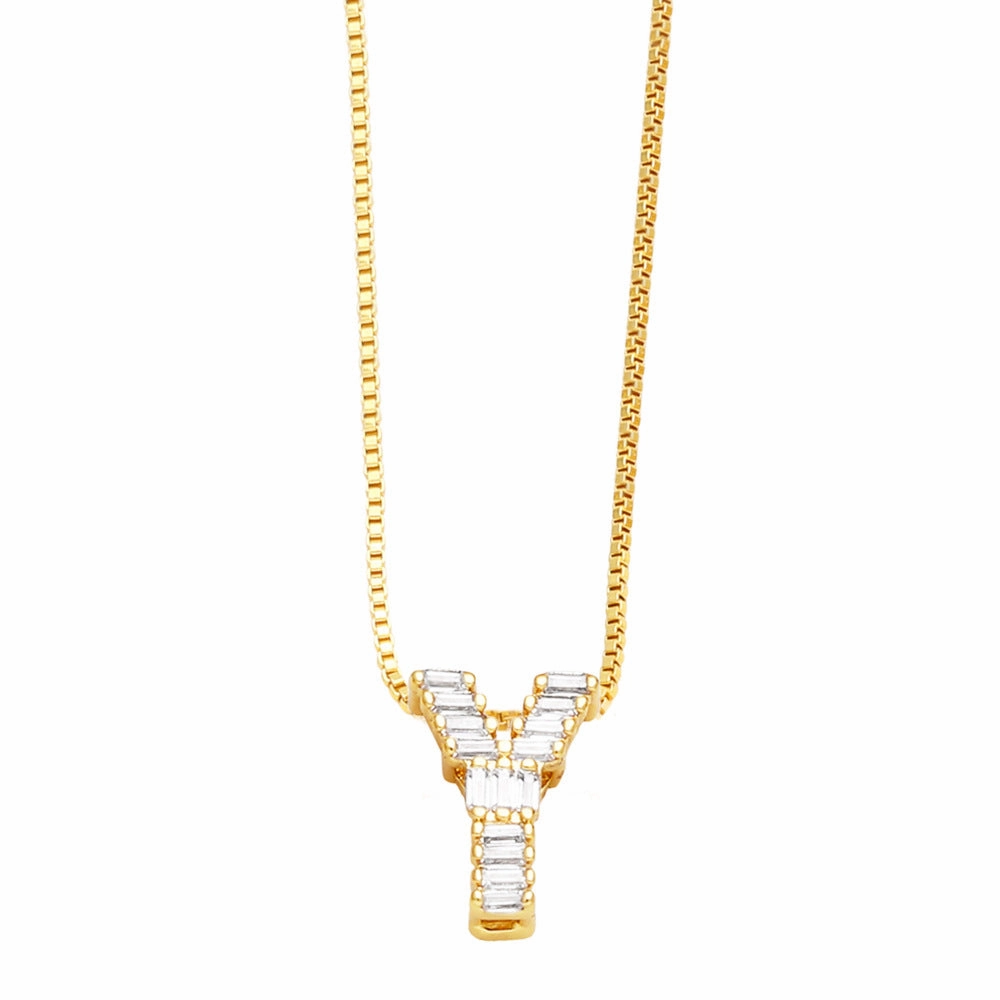 Wholesale 26 English Letters Pendant Full Diamond Zircon Gold Plated Necklaces